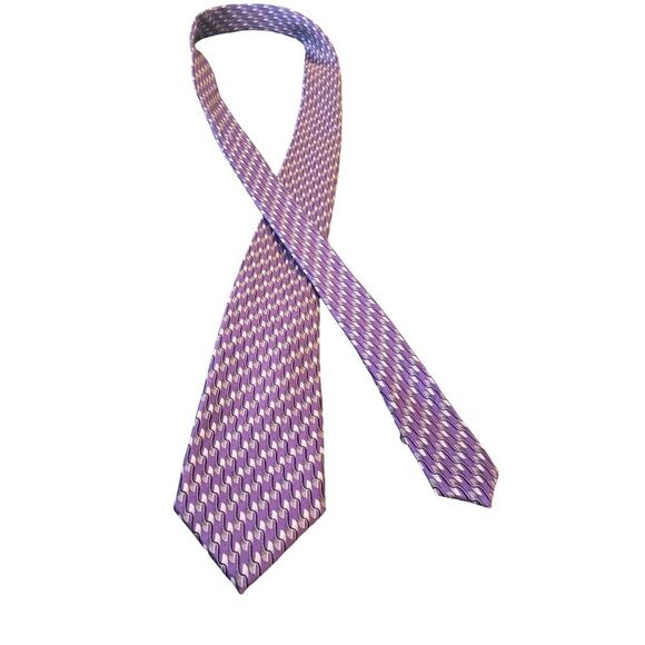 VIntage Van Heusen Mens Necktie Tie Purple Geometric 100% Silk Handmade - Picture 3 of 13